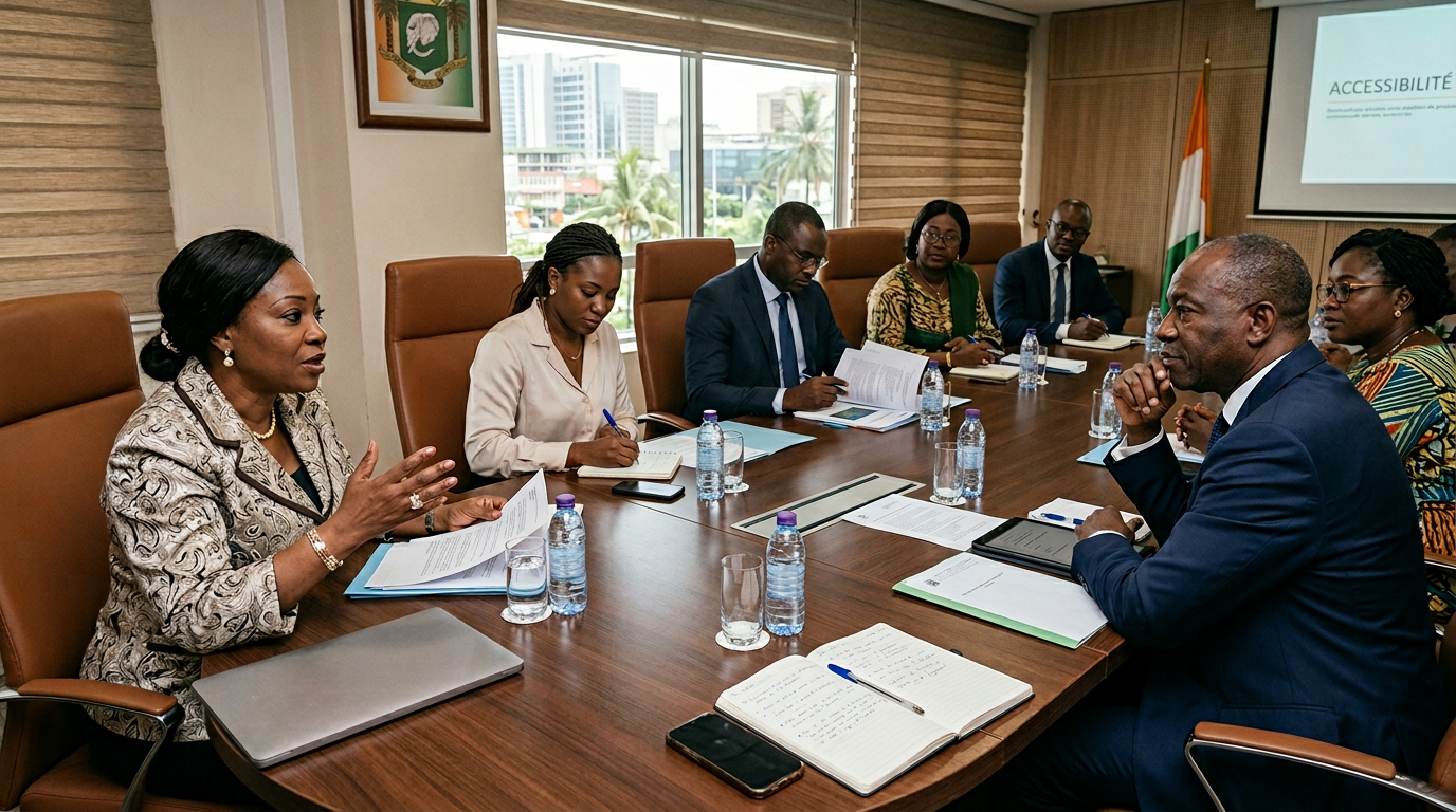 Decision-makers in Cote d'Ivoire discussing accessible communication service adoption